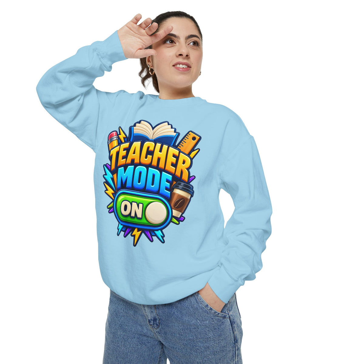 Teacher Mode On Sweatshirt 📚☕ | Funny Teacher Crewneck