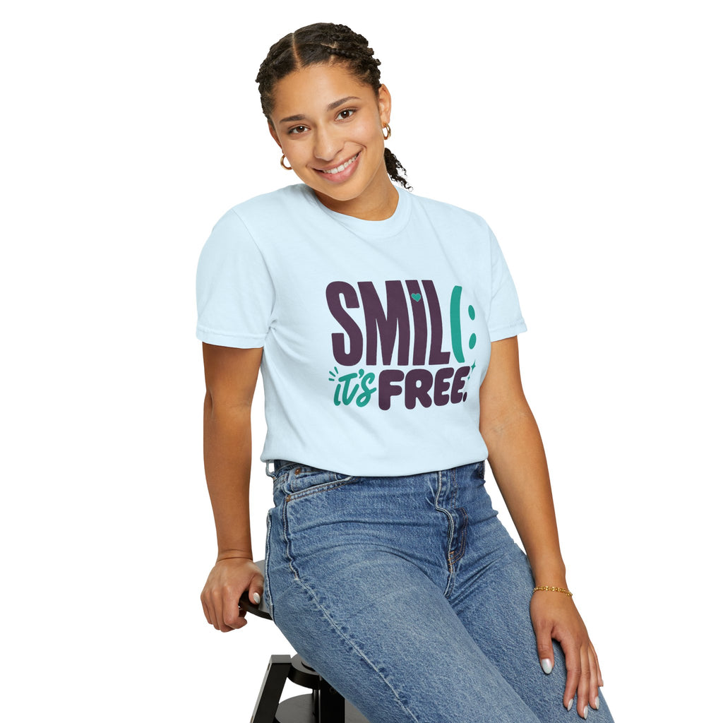 SMIL(: IT’S FREE. Plum & Teal Garment-Dyed Graphic Tee