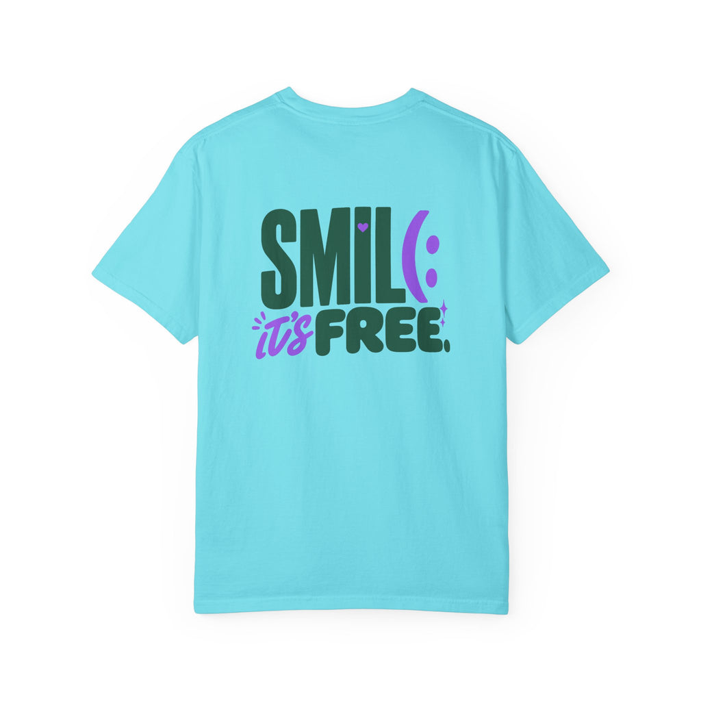 SMIL(: IT’S FREE. Green & Purple Front-and-Back Garment-Dyed Tee