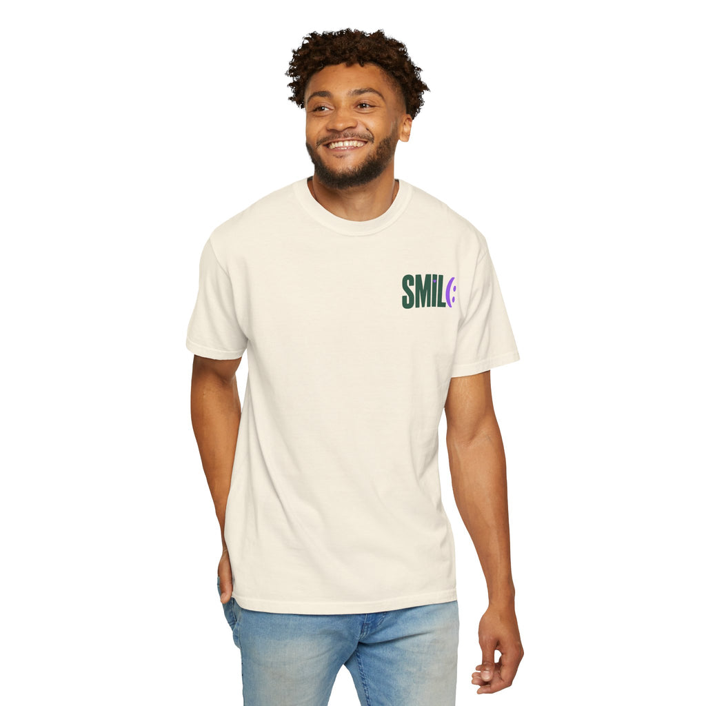 SMIL(: IT’S FREE. Green & Purple Front-and-Back Garment-Dyed Tee
