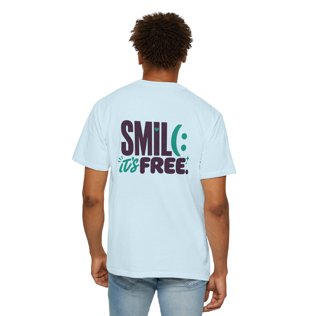 SMIL(: IT’S FREE. Front & Back Garment-Dyed Graphic Tee