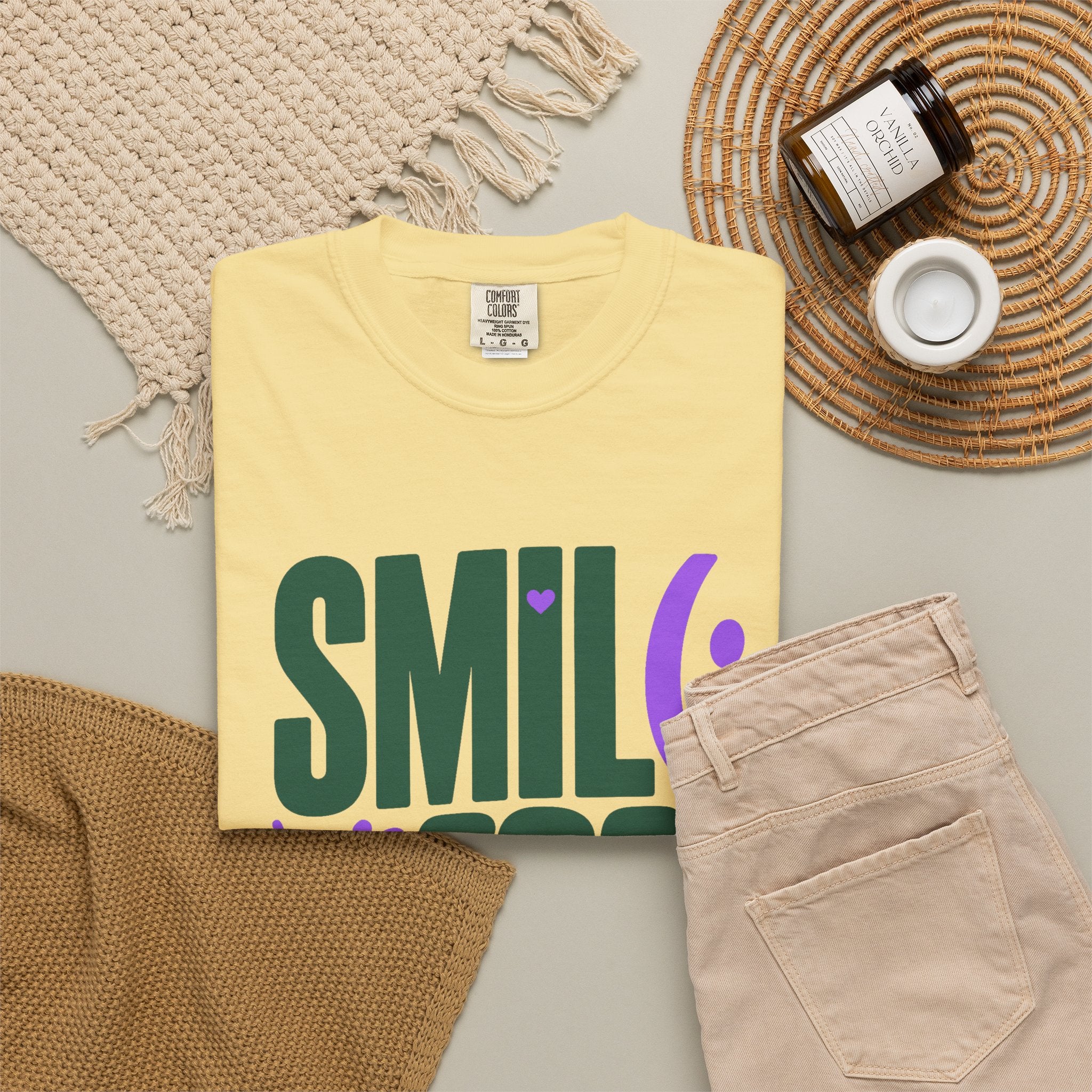 SMIL(: IT’S FREE. Forest Green & Purple Garment-Dyed Graphic Tee