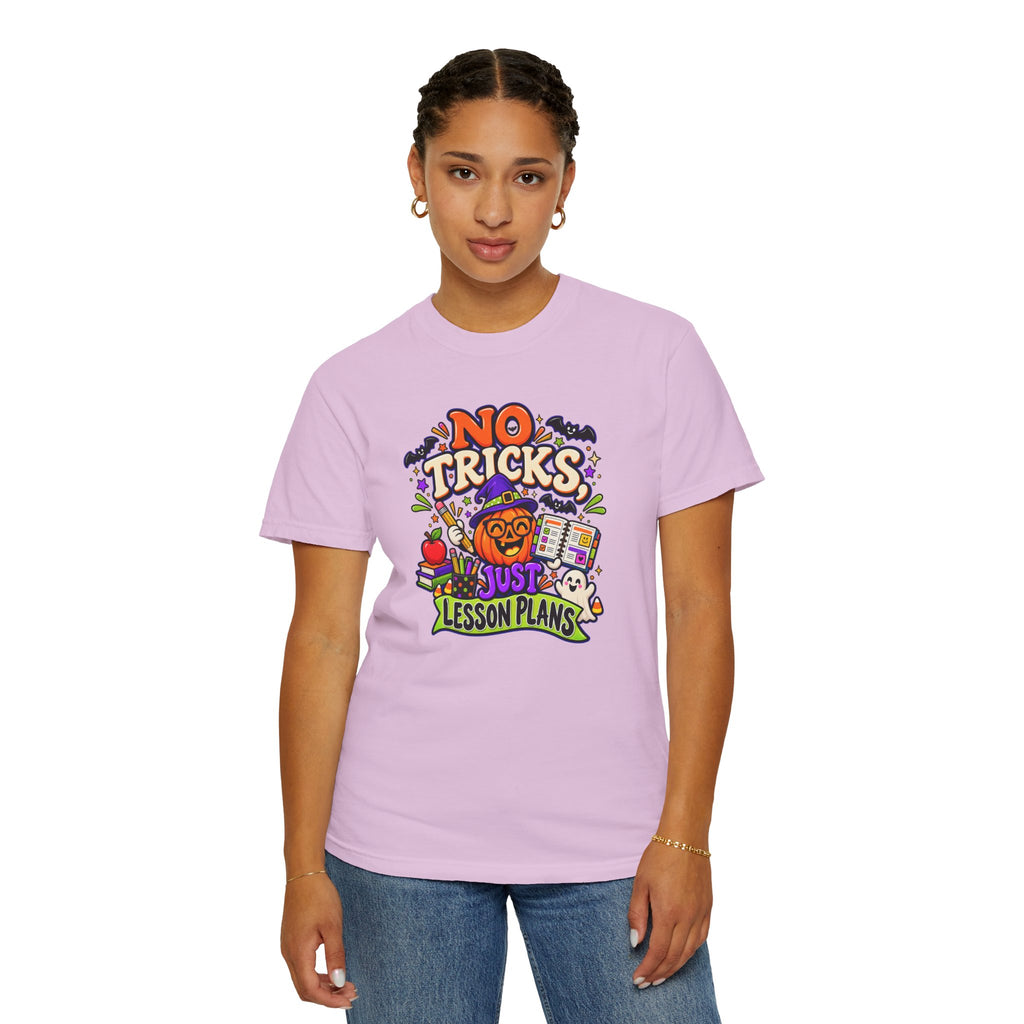 Halloween Teacher T-Shirt - "No Tricks, Just Lesson Plans"
