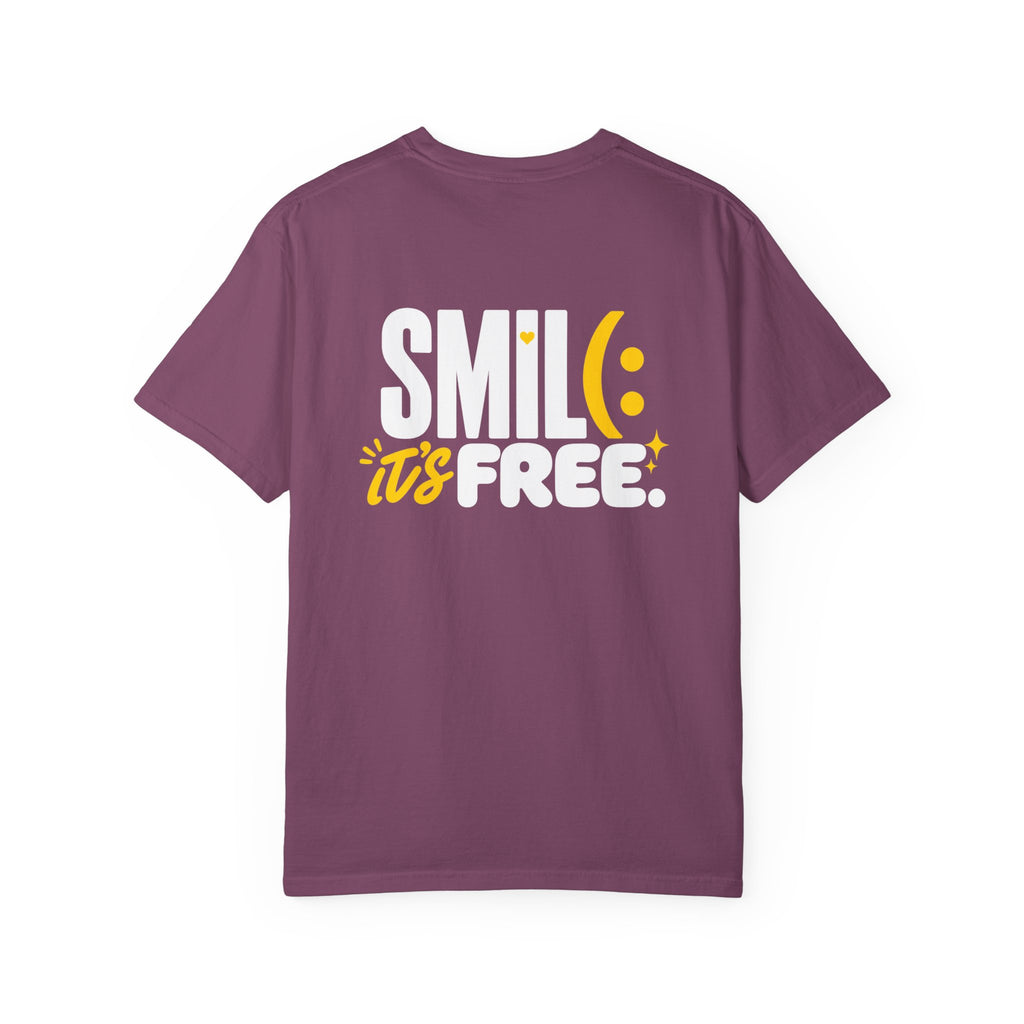 SMIL(: IT’S FREE. White & Yellow Front-and-Back Garment-Dyed Tee