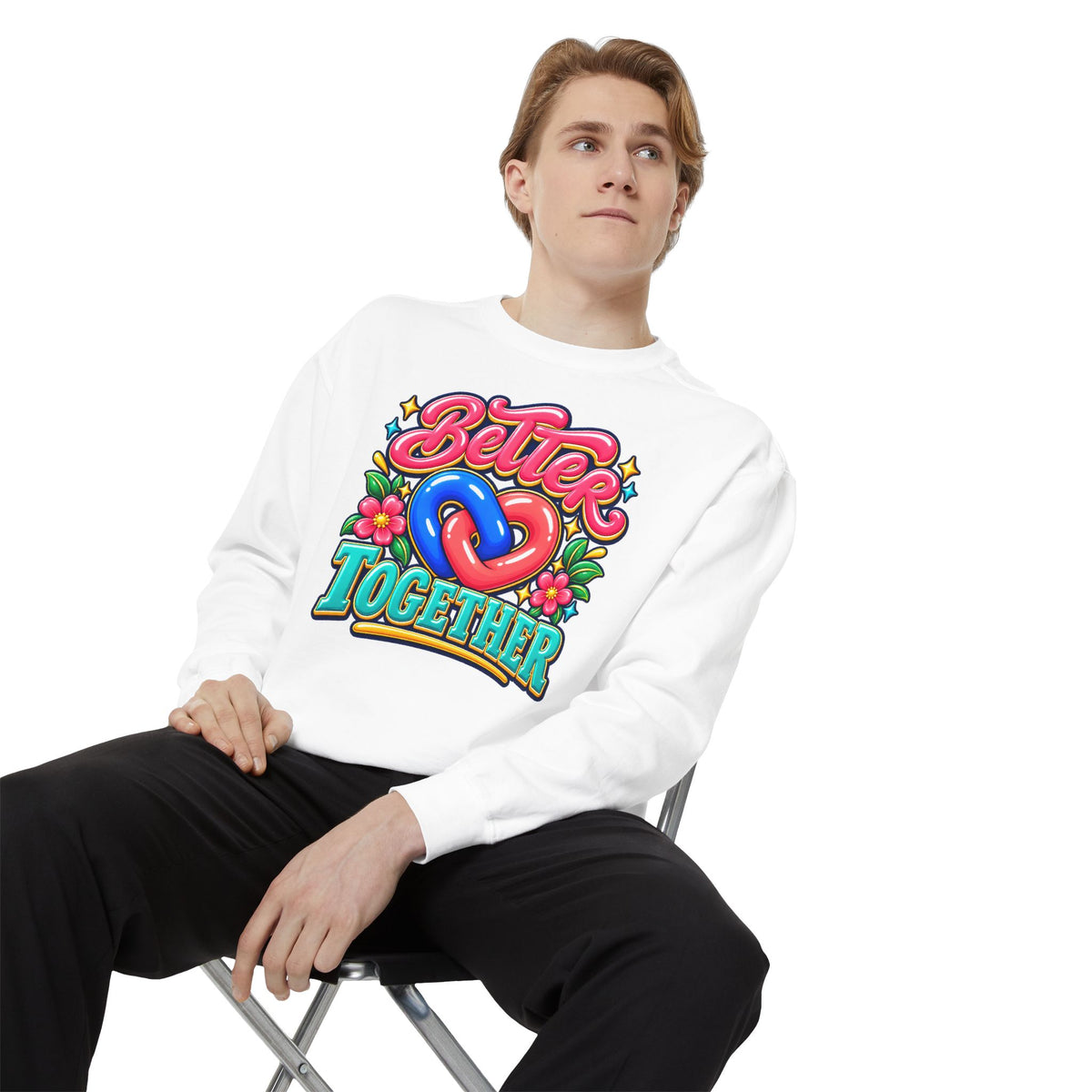 Better Together Heart Sweatshirt — Yellow & Aqua