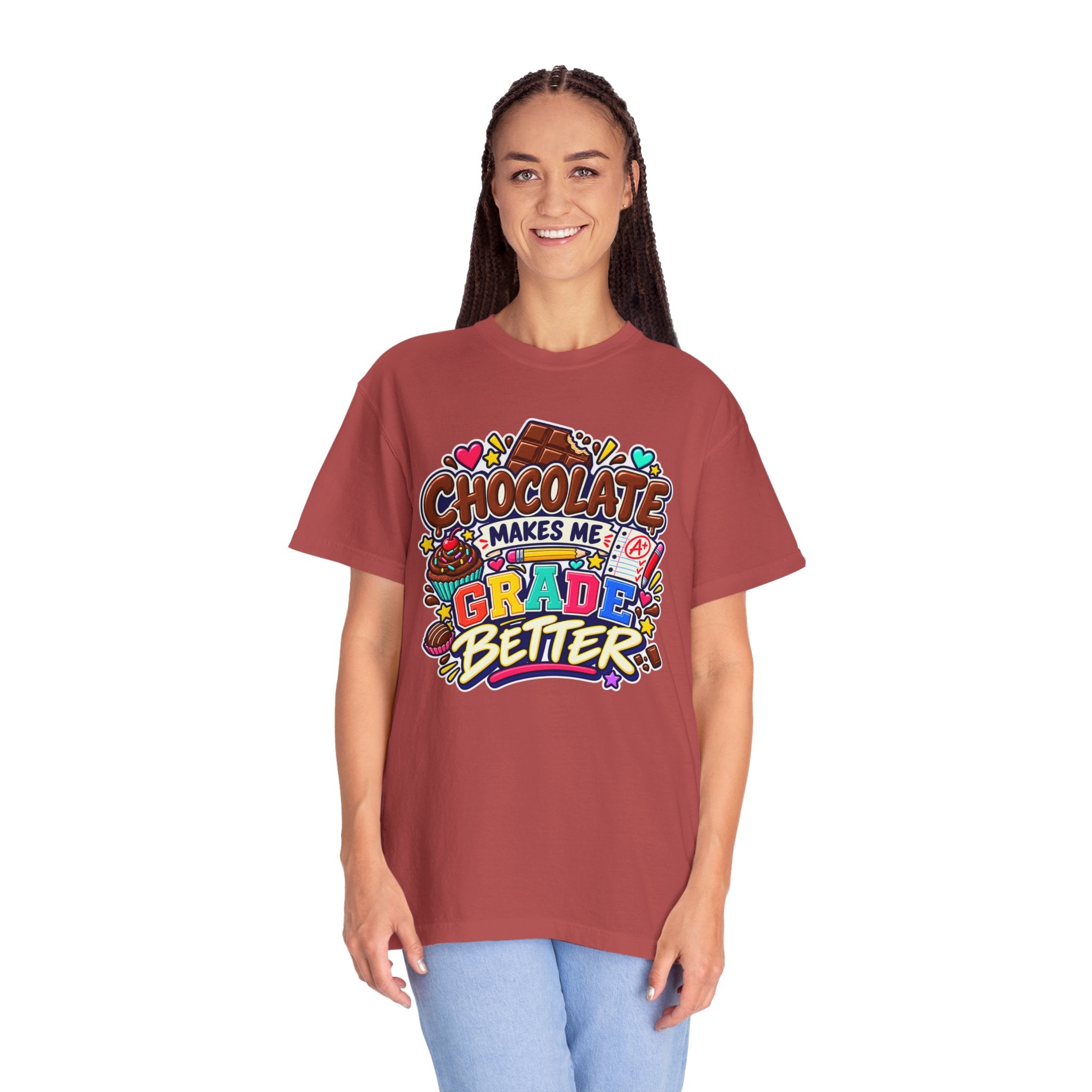 Chocolate Makes Me Grade Better Heavyweight Tee 🍫📚✏️