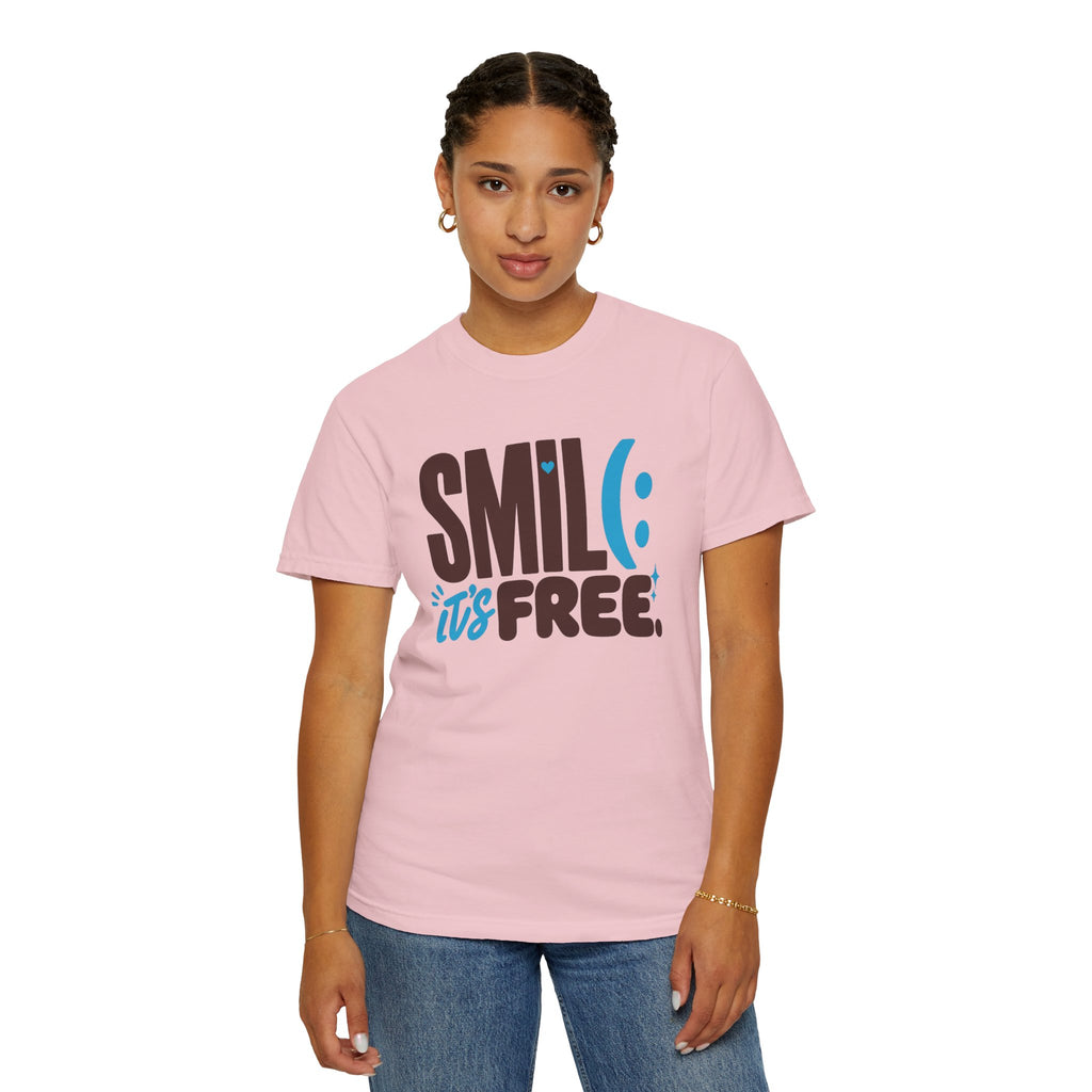 SMIL(: IT’S FREE. Brown & Bright Blue Garment-Dyed Graphic Tee