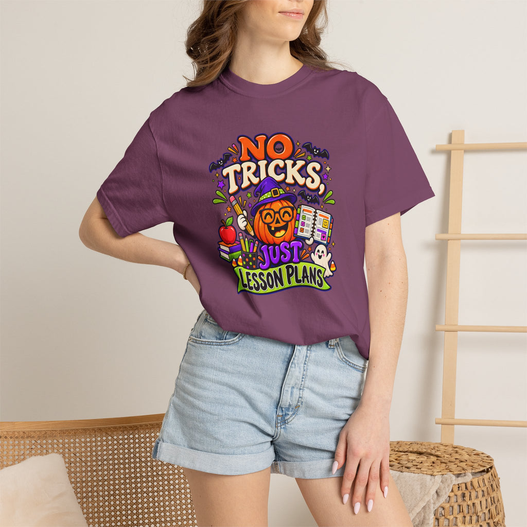 Halloween Teacher T-Shirt - "No Tricks, Just Lesson Plans"
