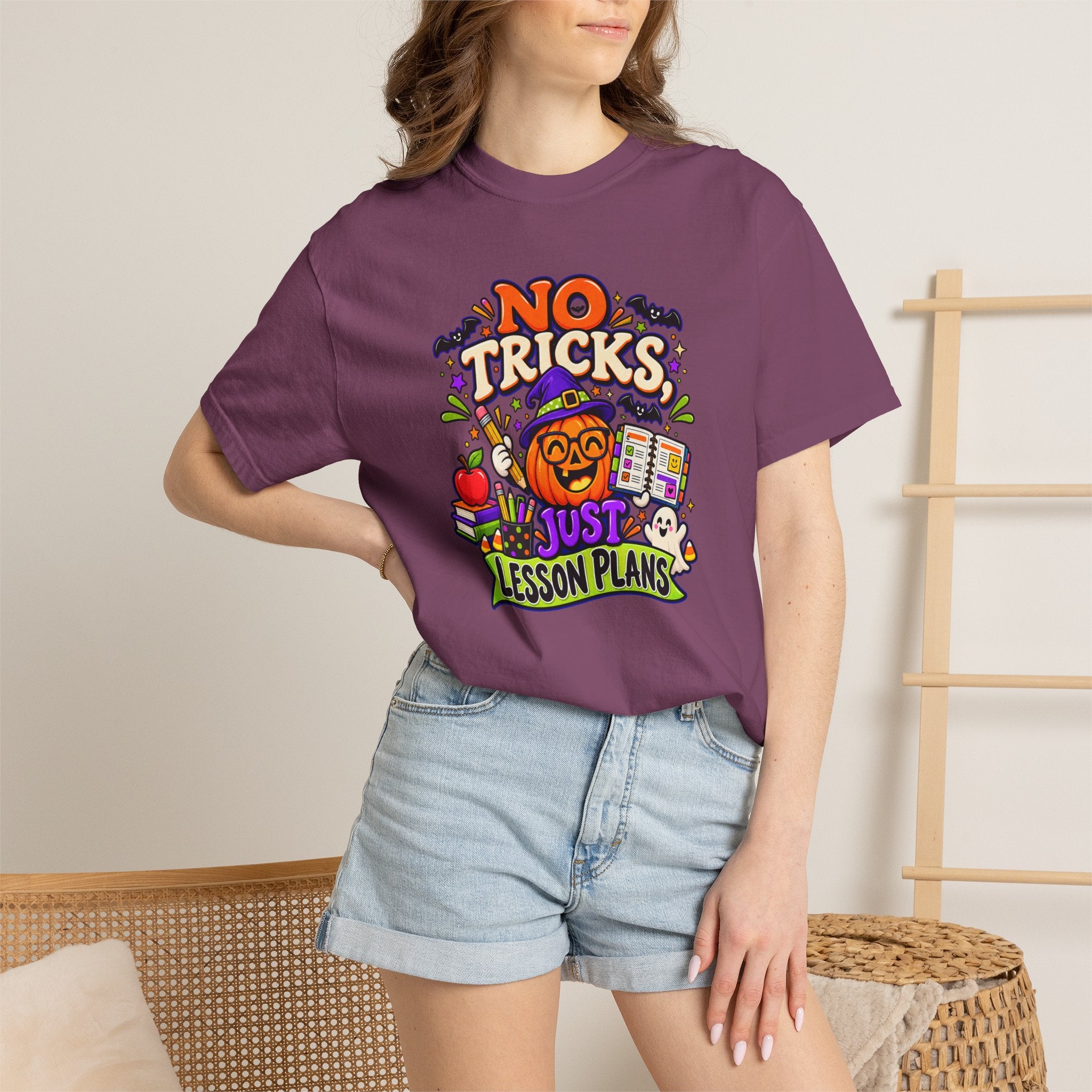 Halloween Teacher T-Shirt - "No Tricks, Just Lesson Plans"
