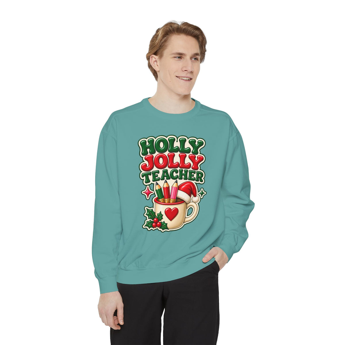 Holly Jolly Teacher Sweatshirt – Christmas Mug Holiday Teacher Gift