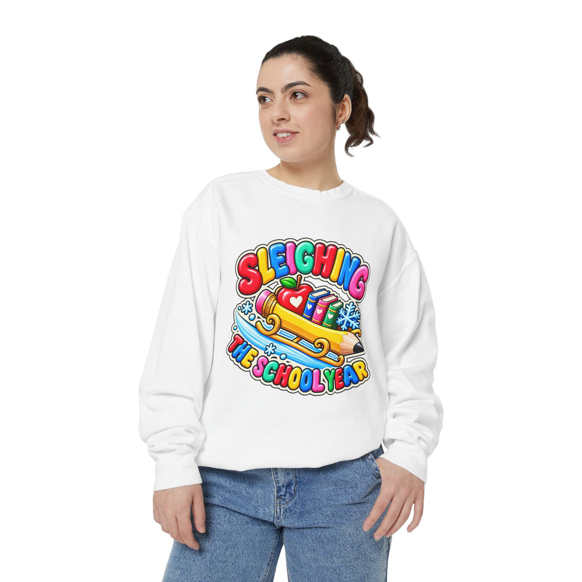 Sleighing the School Year Christmas Sweatshirt 📚🍎❄️