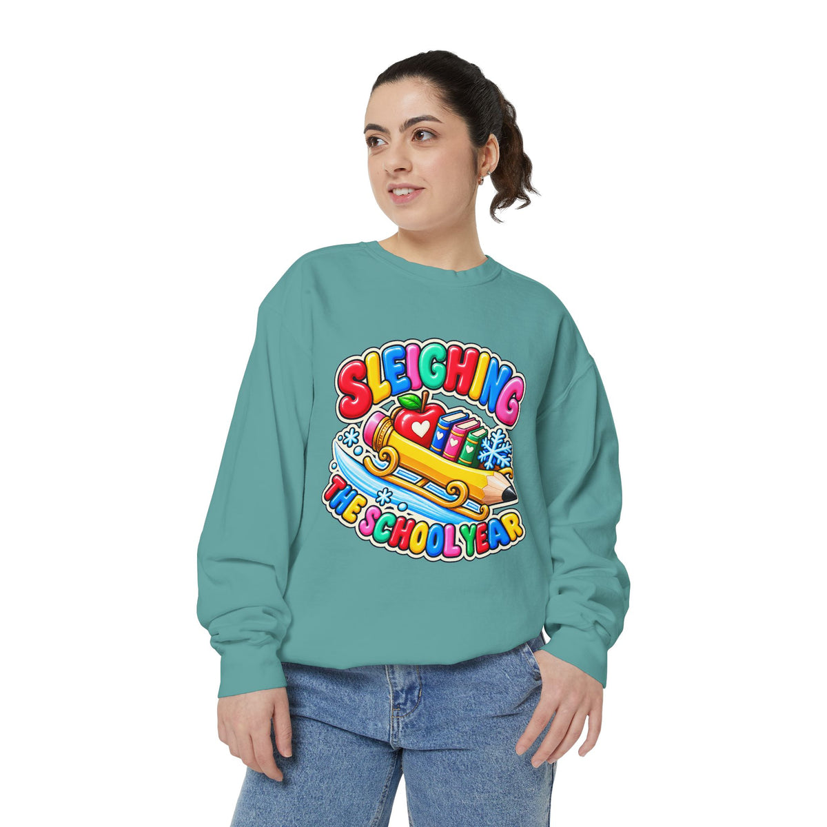 Sleighing the School Year Christmas Sweatshirt 📚🍎❄️