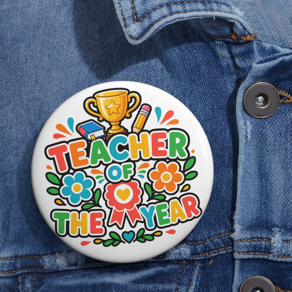 Teacher of the Year Button Pin, Teacher Appreciation Gift, 3 Inch Teacher Award Pin