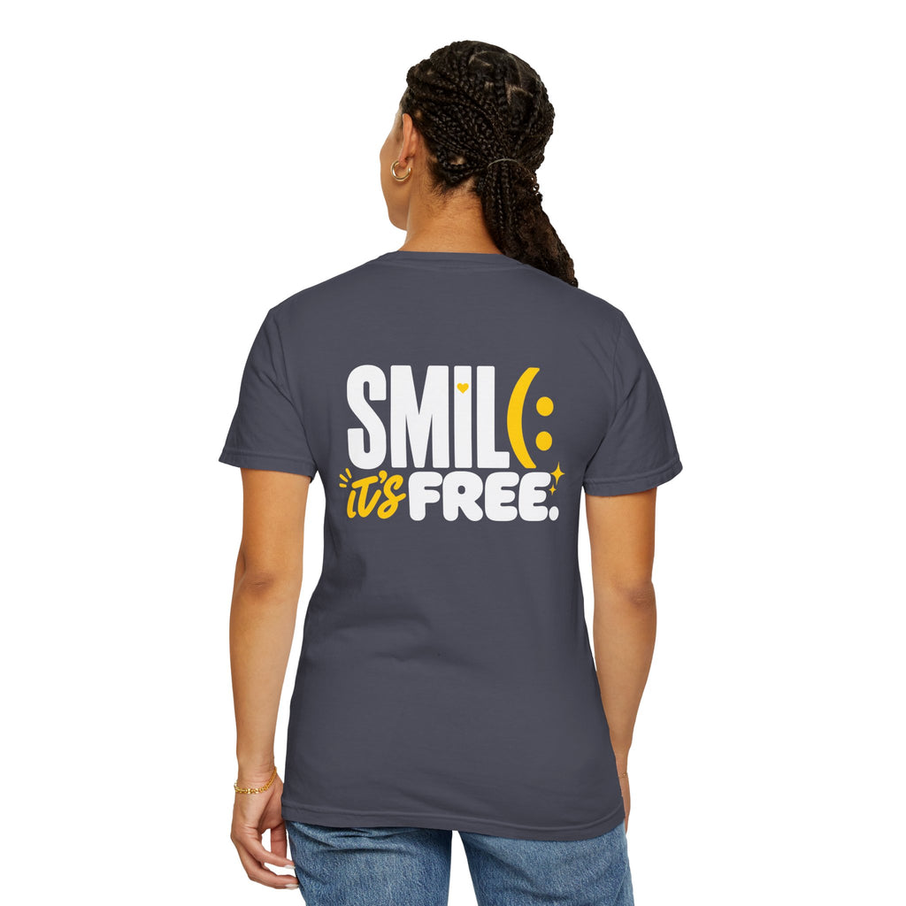 SMIL(: IT’S FREE. White & Yellow Front-and-Back Garment-Dyed Tee