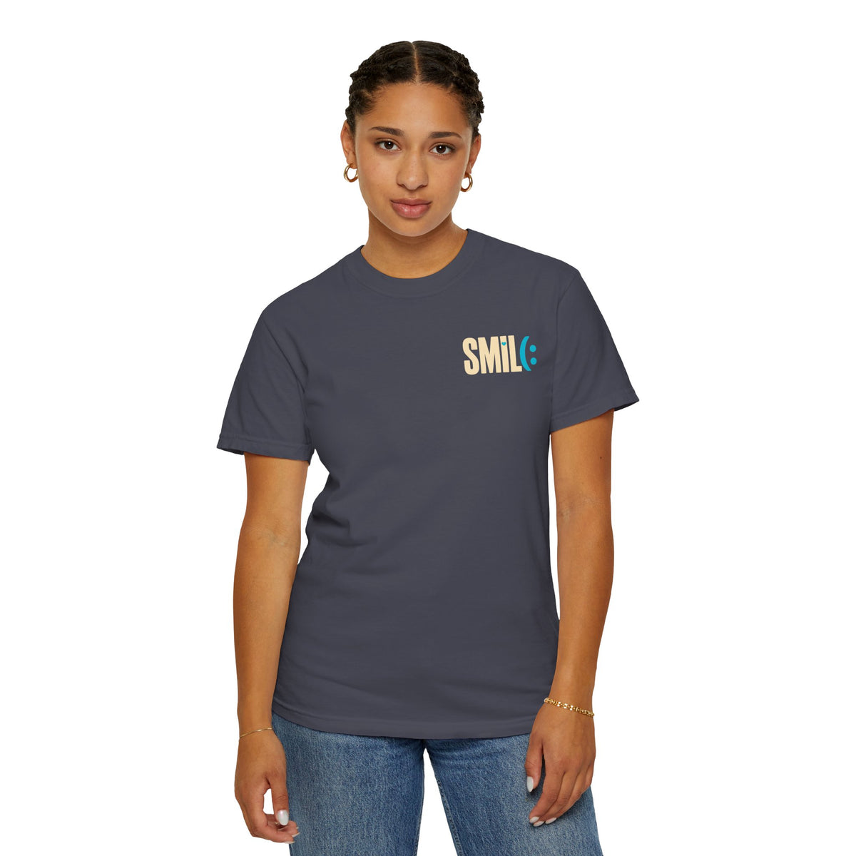 SMIL(: IT’S FREE. Charcoal & Plum Front-and-Back Tee