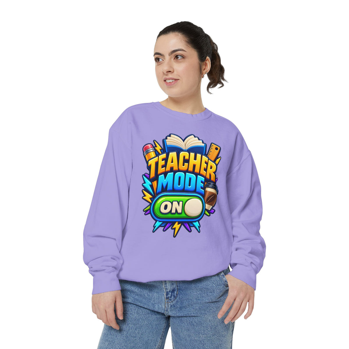 Teacher Mode On Sweatshirt 📚☕ | Funny Teacher Crewneck