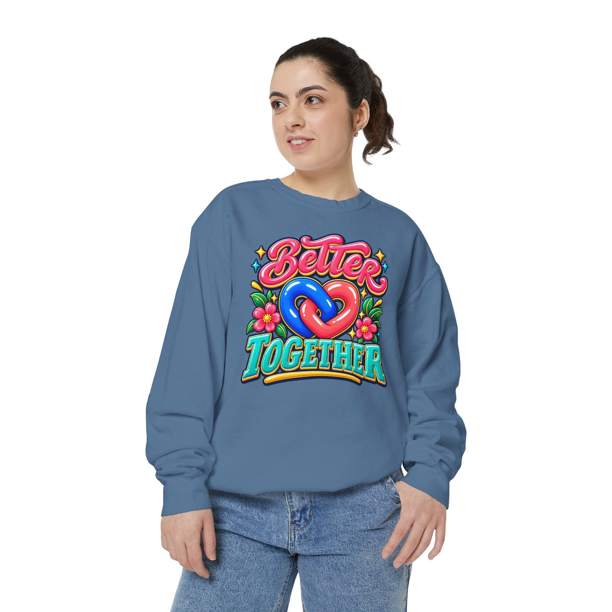 Better Together Heart Sweatshirt — Yellow & Aqua
