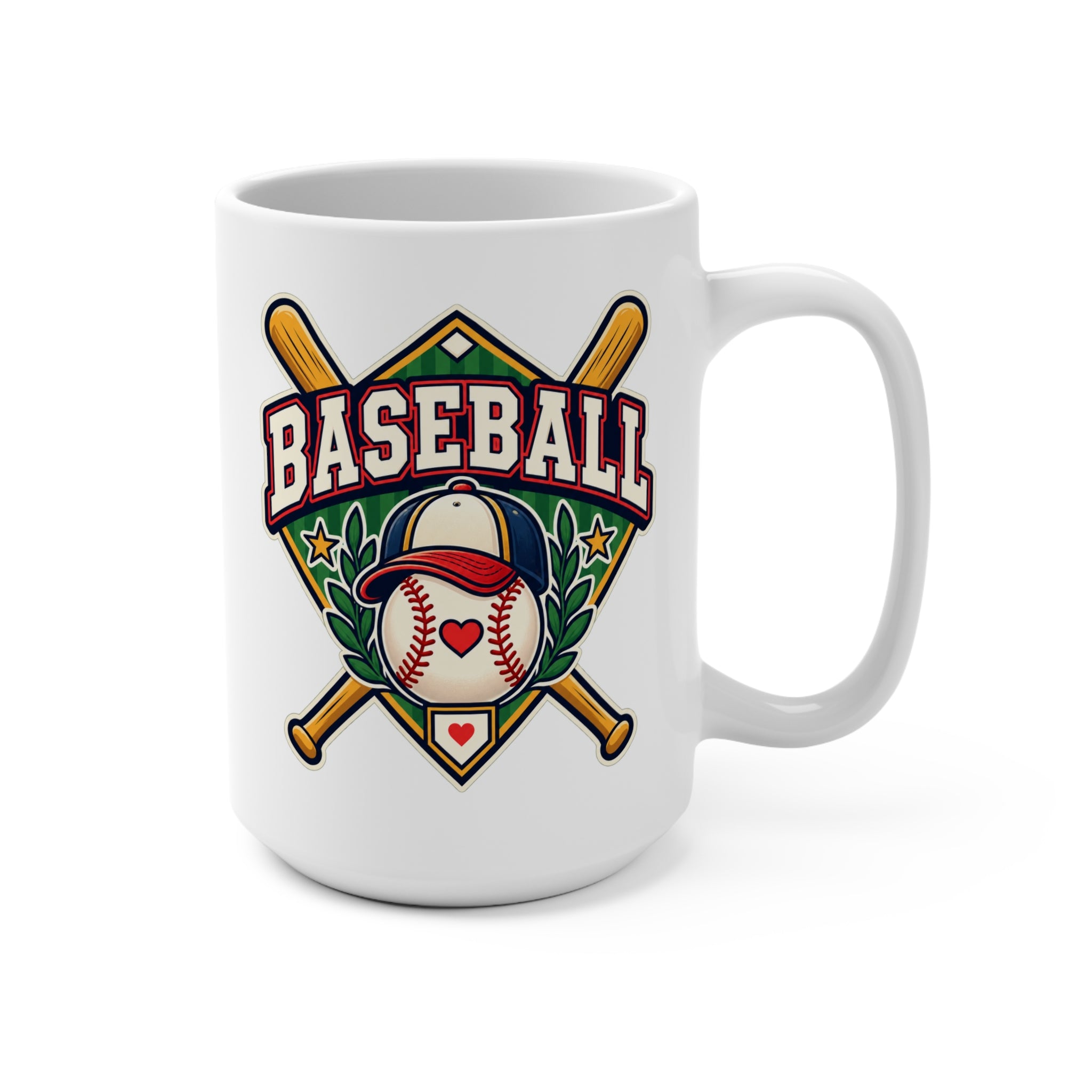 Baseball Heart and Cap Mug – Heart Ball & Crossed Bats Coffee Cup