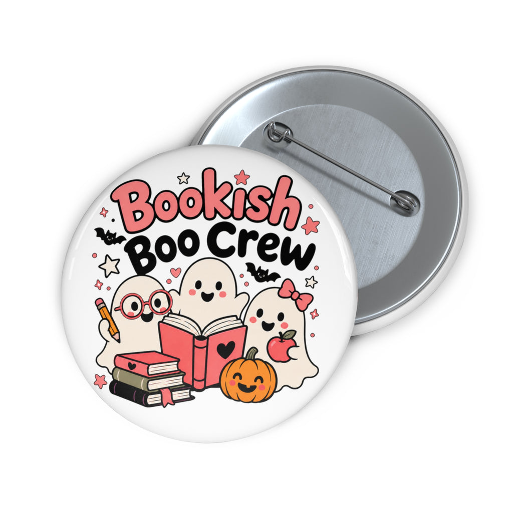 Bookish Boo Crew Halloween Button Pin, Cute Ghost Reader Badge
