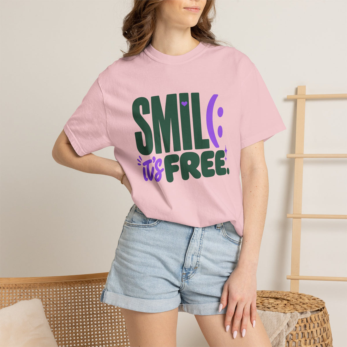 SMIL(: IT’S FREE. Forest Green & Purple Garment-Dyed Graphic Tee