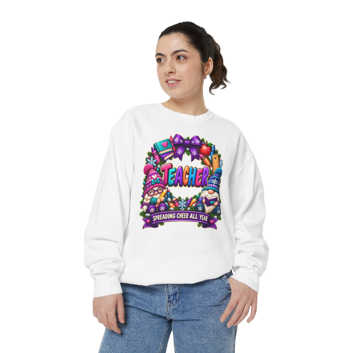 Teacher Spreading Gnomes Cheer All Year Christmas Sweatshirt