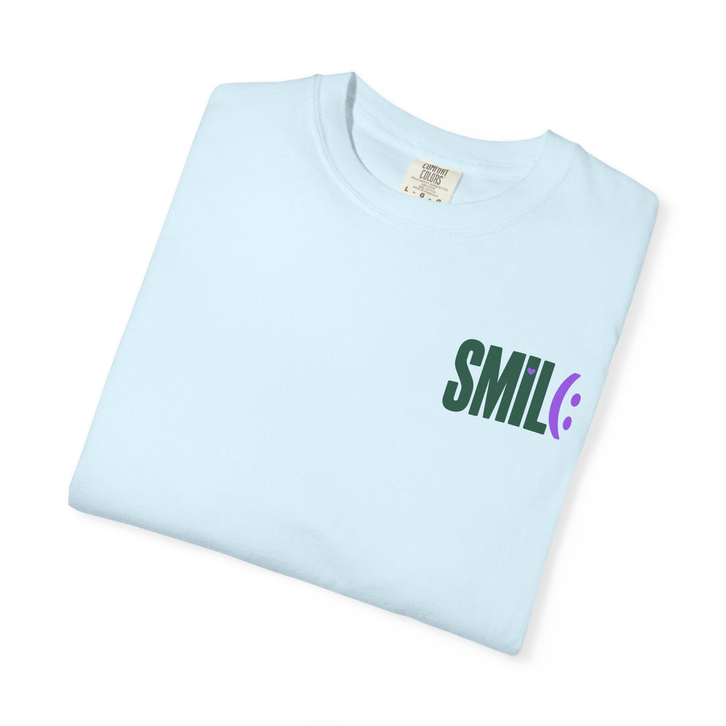 SMIL(: IT’S FREE. Green & Purple Front-and-Back Garment-Dyed Tee