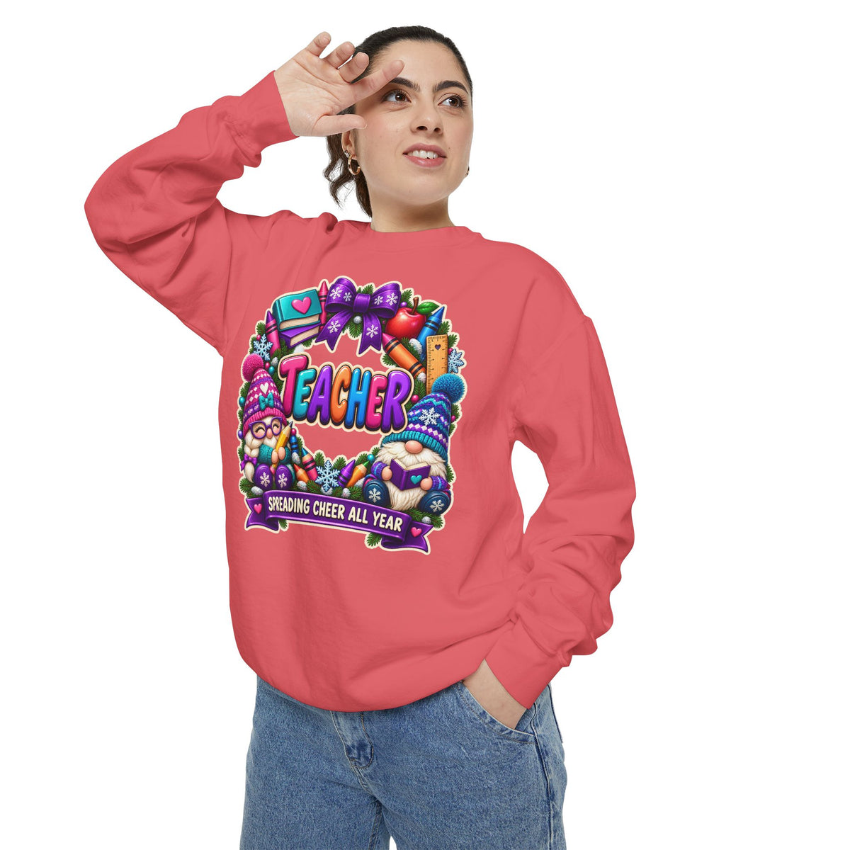 Teacher Spreading Gnomes Cheer All Year Christmas Sweatshirt