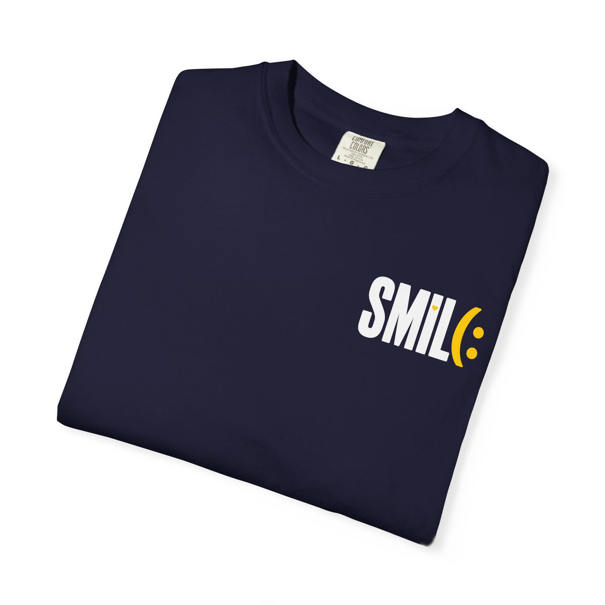 SMIL(: IT’S FREE. White & Yellow Front-and-Back Garment-Dyed Tee