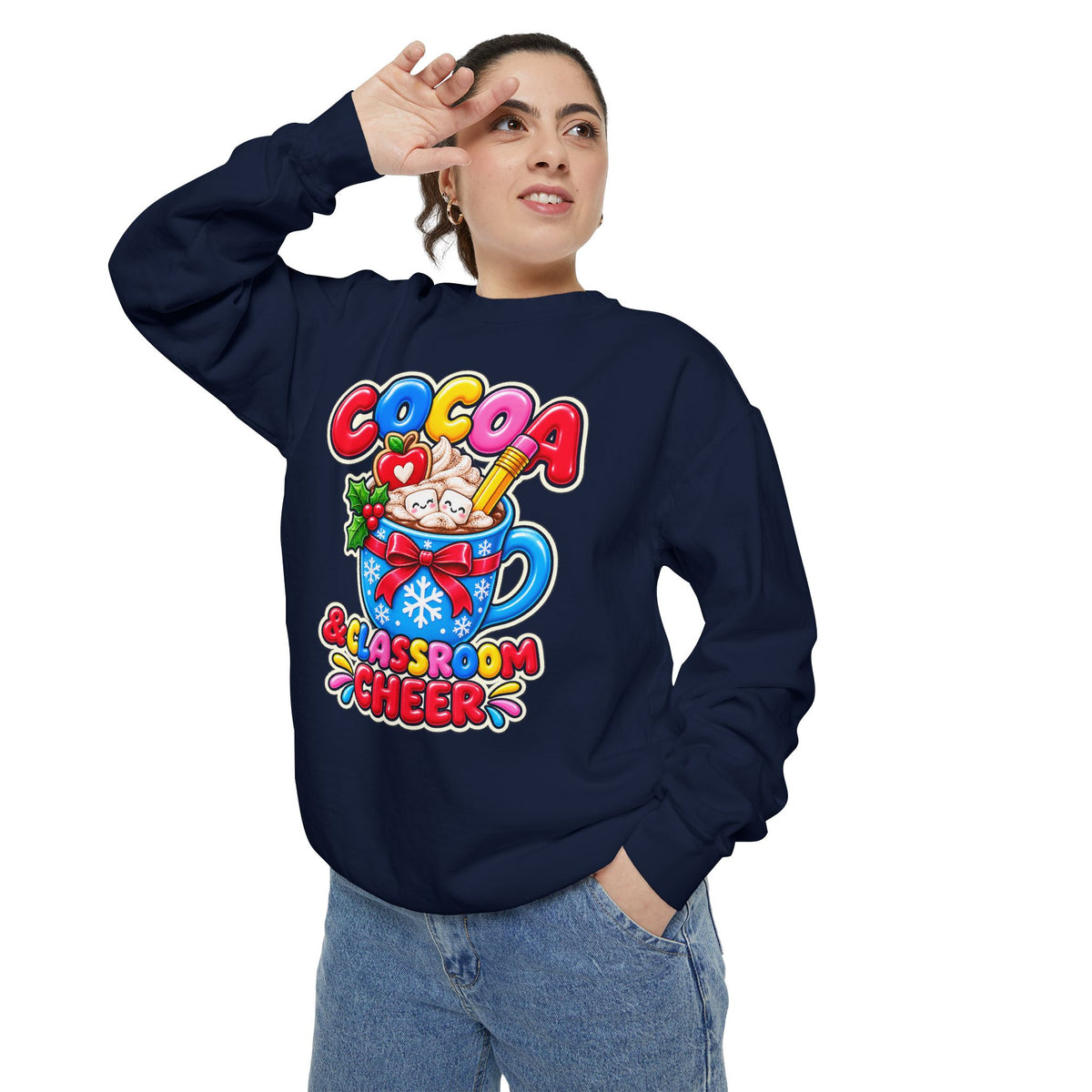 Cocoa and Classroom Cheer Christmas Sweatshirt ☕🍎❄️