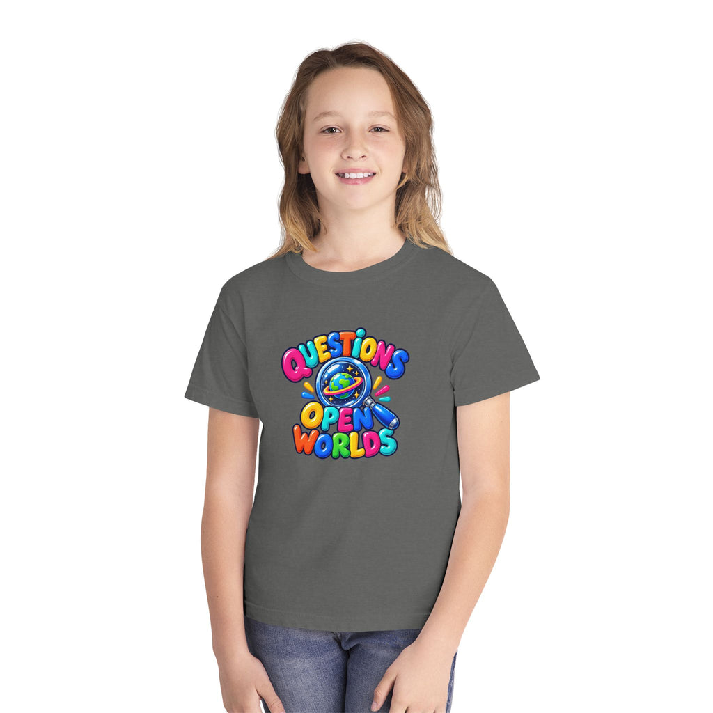 🌍 Questions Open Worlds Colorful Space Graphic Youth Tee