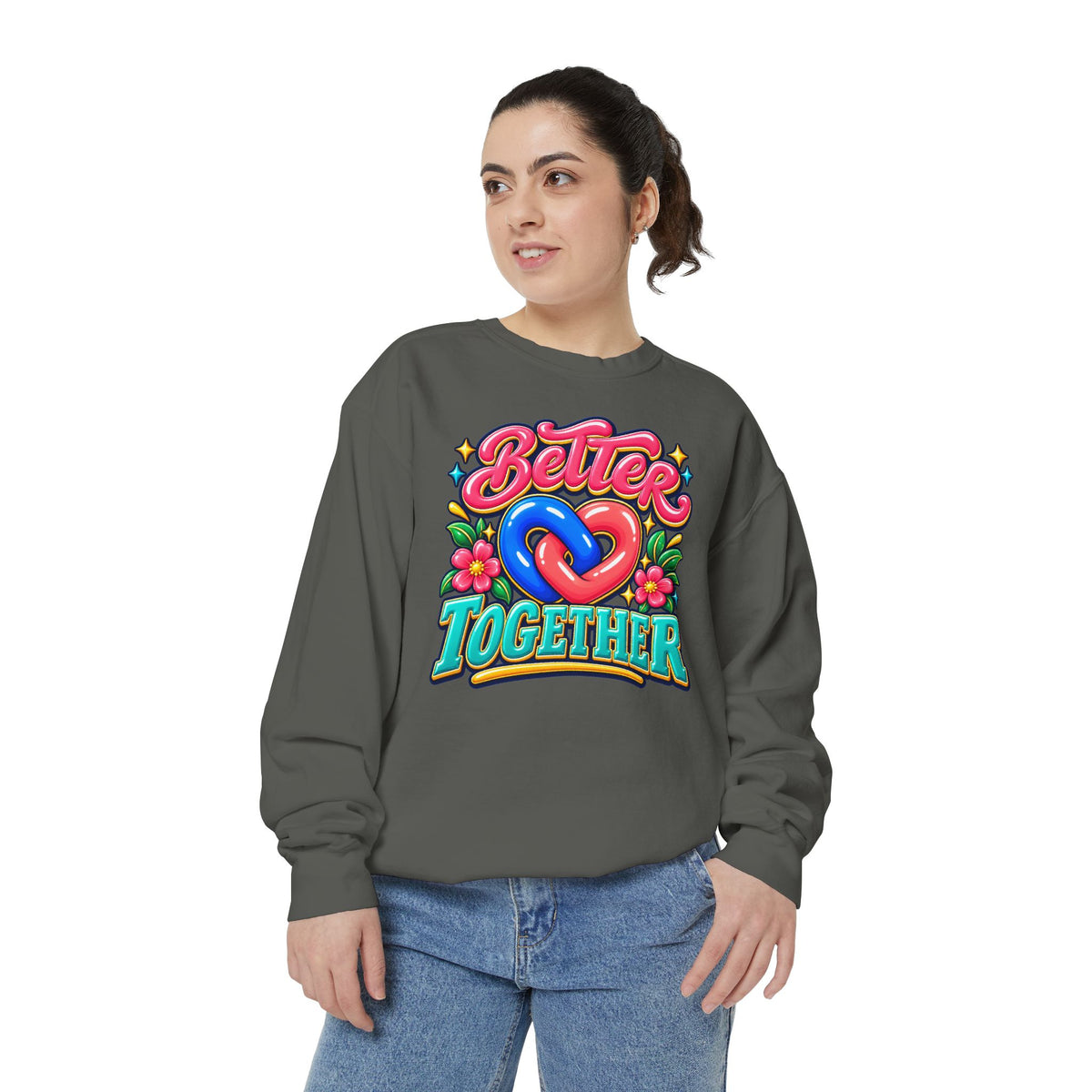Better Together Heart Sweatshirt — Yellow & Aqua