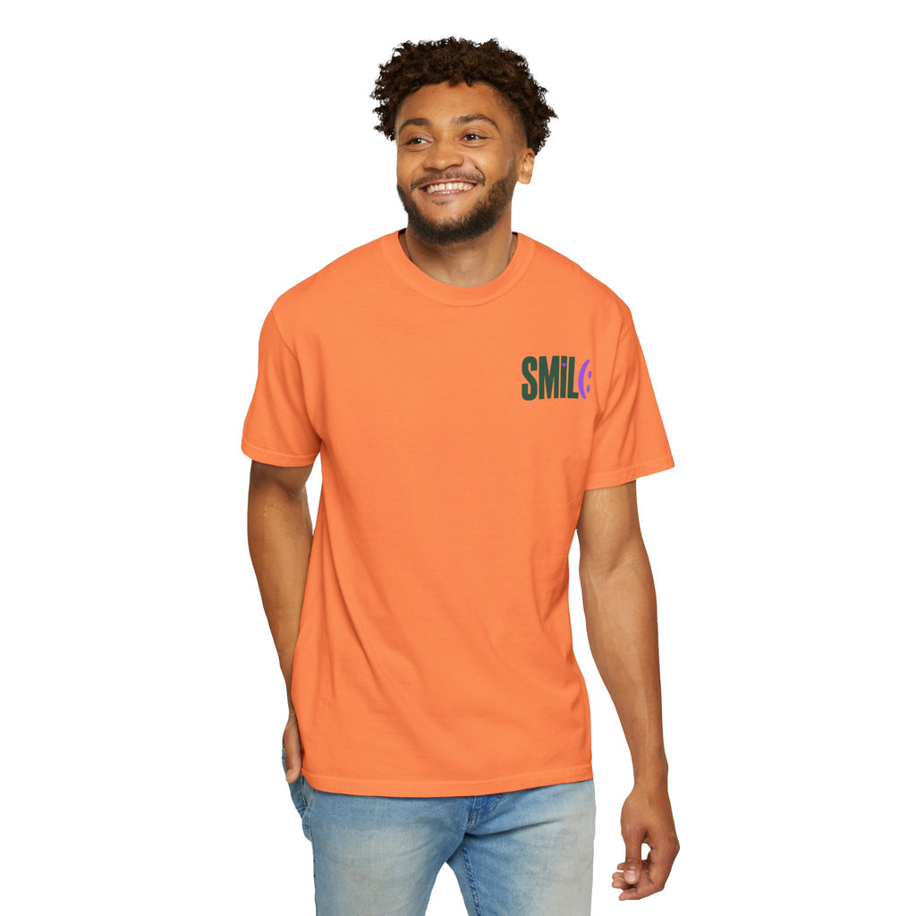 SMIL(: IT’S FREE. Green & Purple Front-and-Back Garment-Dyed Tee