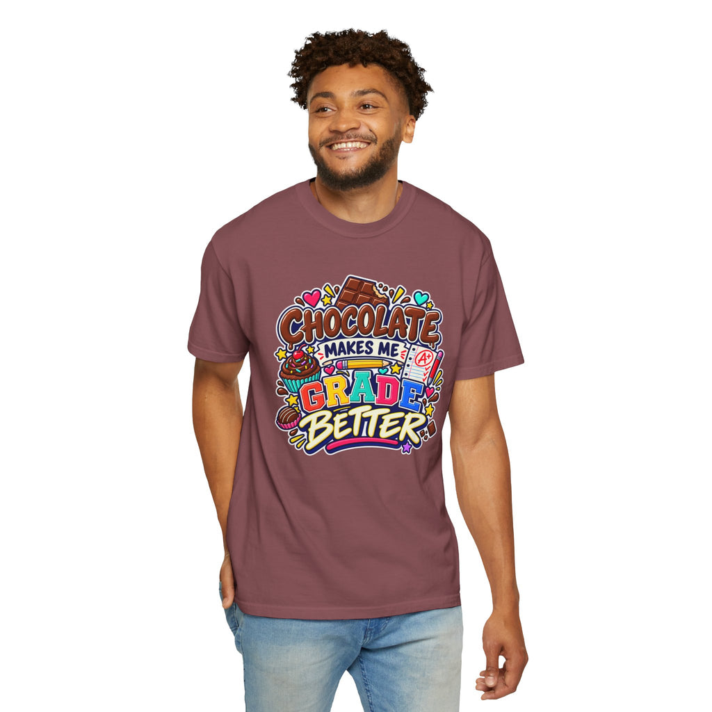 Chocolate Makes Me Grade Better Heavyweight Tee 🍫📚✏️