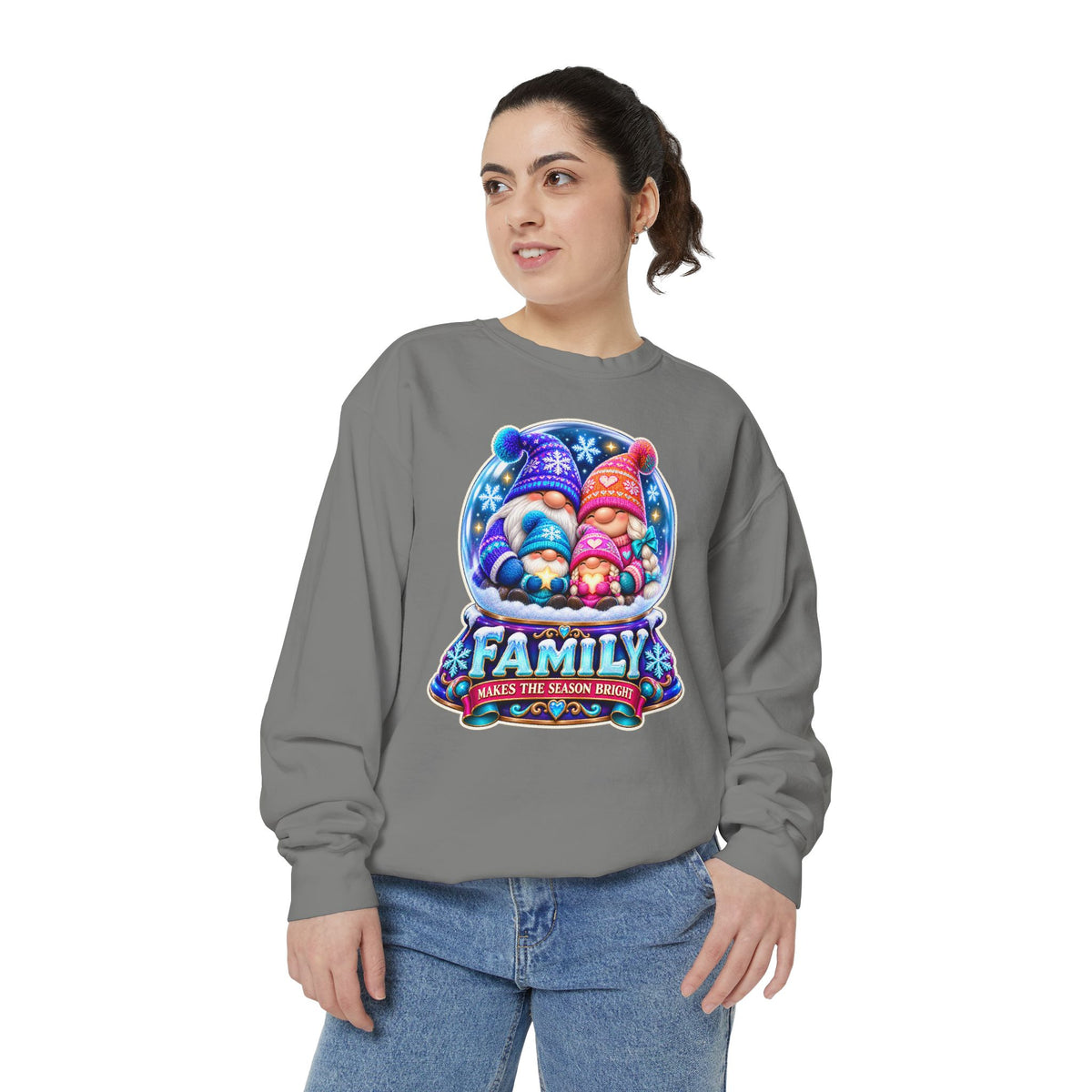 Family Gnome Christmas Sweatshirt "Family Makes the Season Bright"