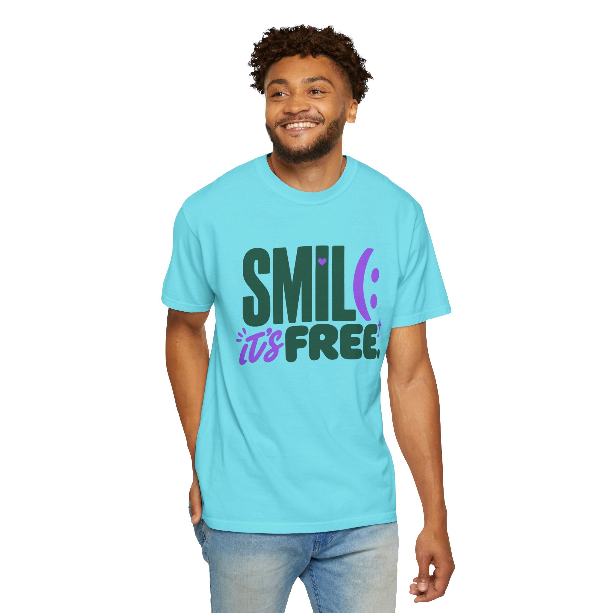 SMIL(: IT’S FREE. Forest Green & Purple Garment-Dyed Graphic Tee