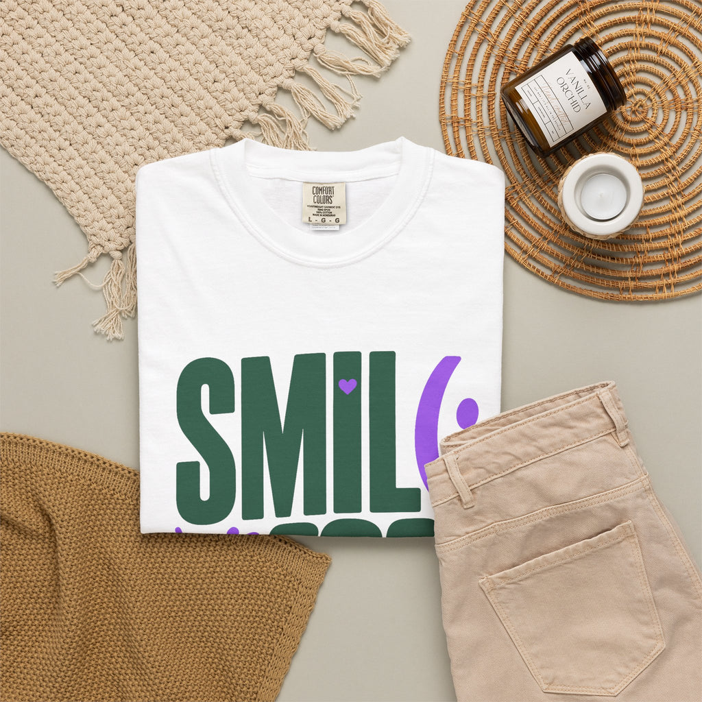 SMIL(: IT’S FREE. Forest Green & Purple Garment-Dyed Graphic Tee