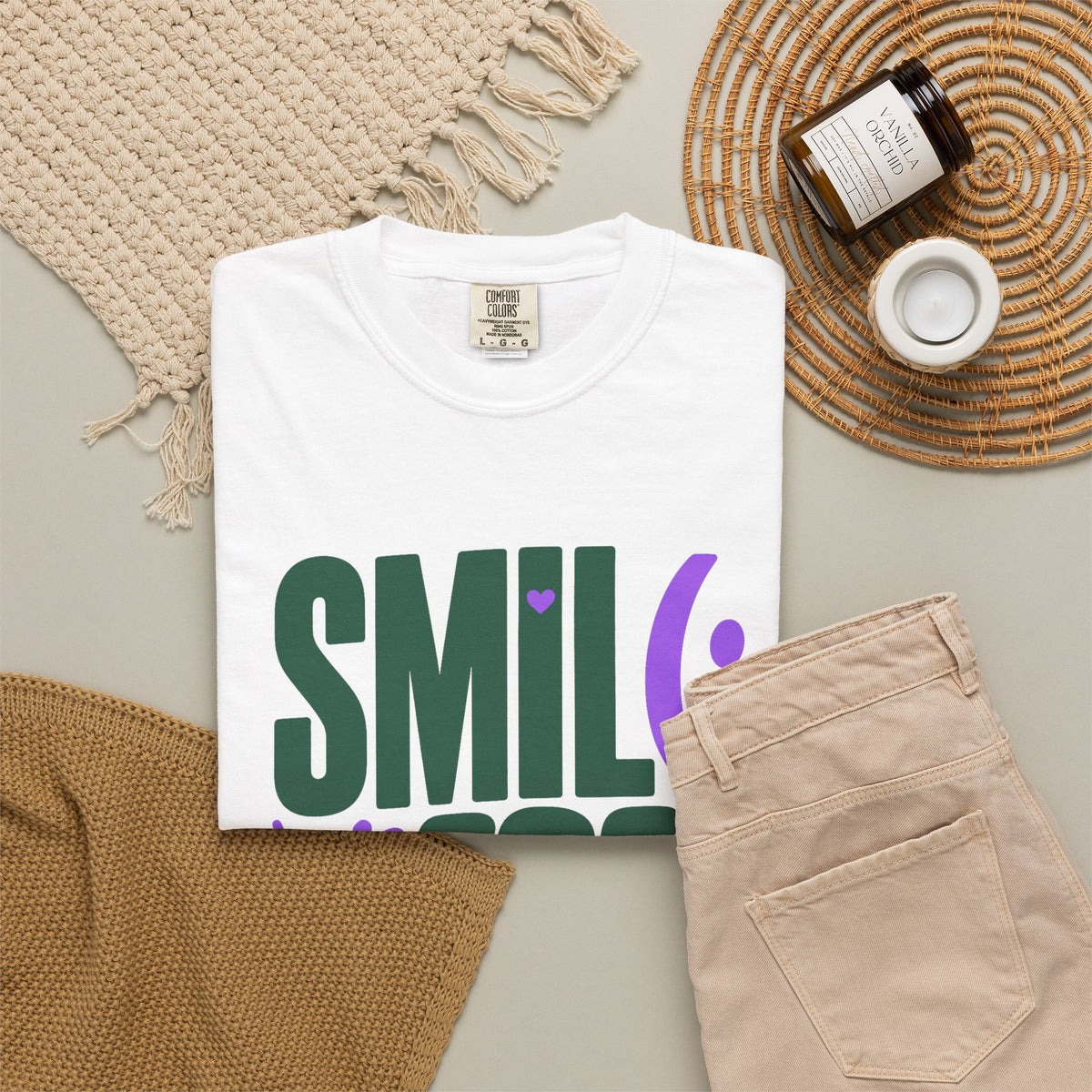 SMIL(: IT’S FREE. Forest Green & Purple Garment-Dyed Graphic Tee