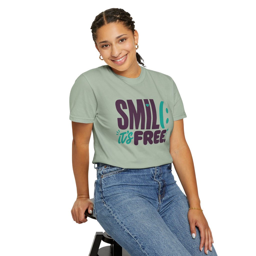 SMIL(: IT’S FREE. Plum & Teal Garment-Dyed Graphic Tee
