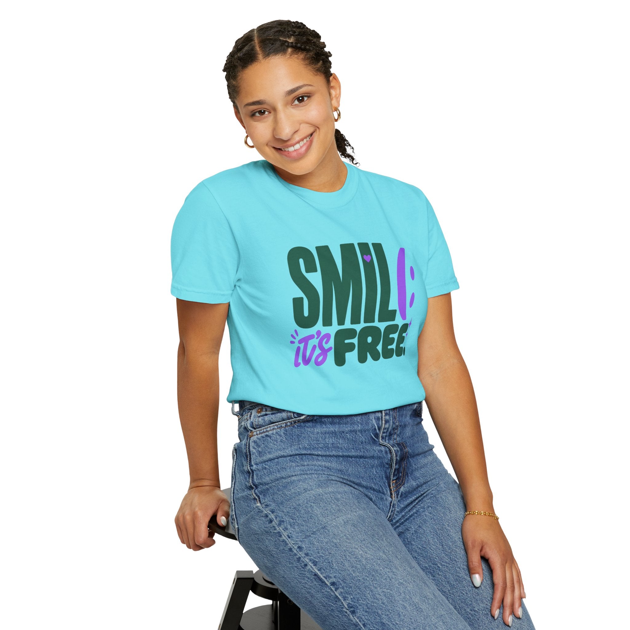 SMIL(: IT’S FREE. Forest Green & Purple Garment-Dyed Graphic Tee