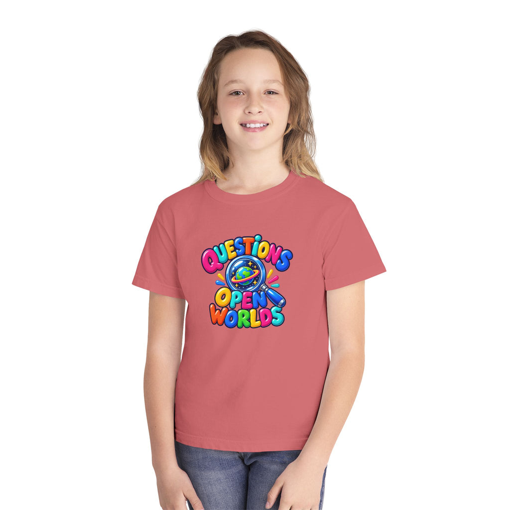 🌍 Questions Open Worlds Colorful Space Graphic Youth Tee