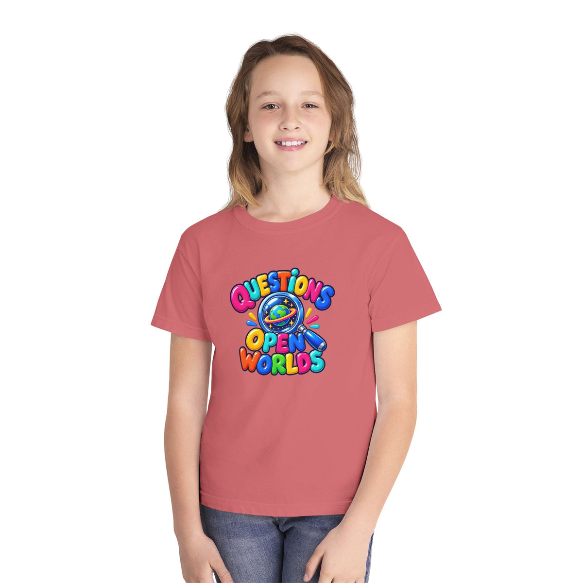🌍 Questions Open Worlds Colorful Space Graphic Youth Tee