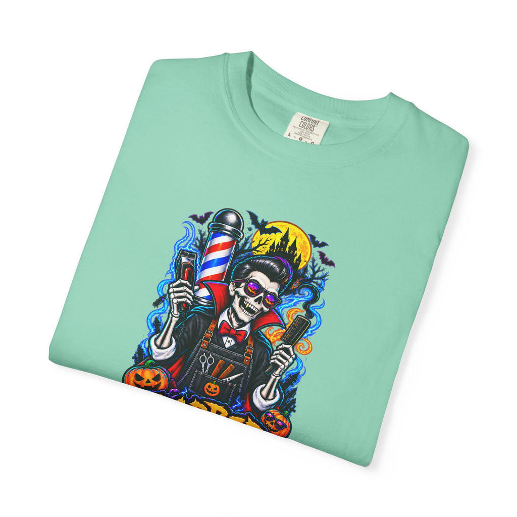 Barber of the Night Halloween Tee – Adult Unisex Barbershop Shirt