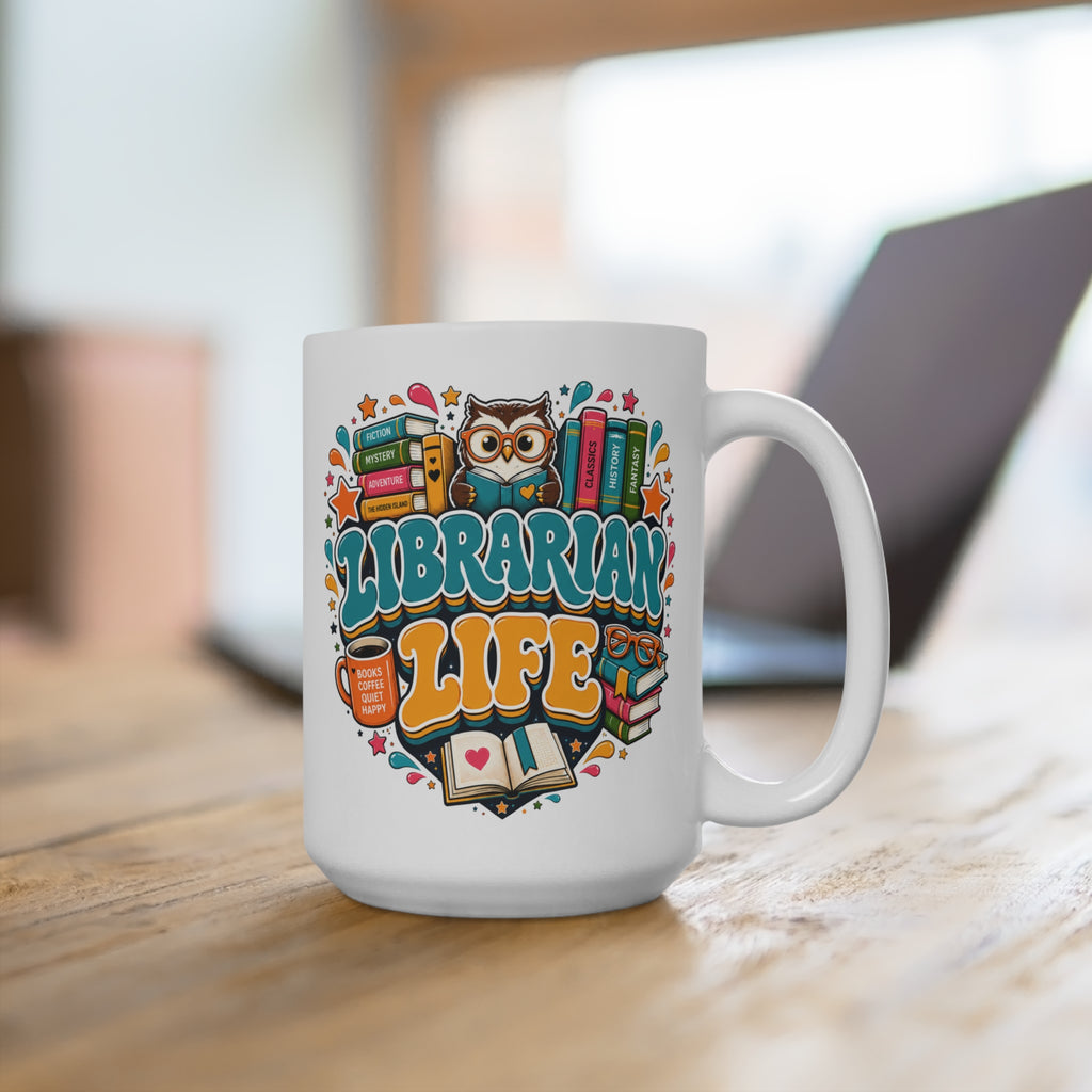 Librarian Life Mug - Colorful Book Lover Coffee Cup - Librarian Gift - Library Staff and Reading Teacher Present