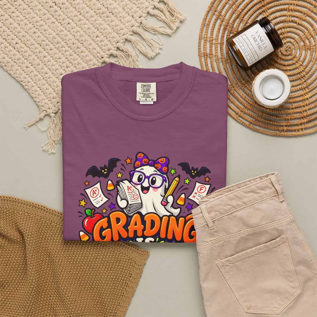Grading Is Scary Enough T-Shirt — Halloween Teacher Funny Tee