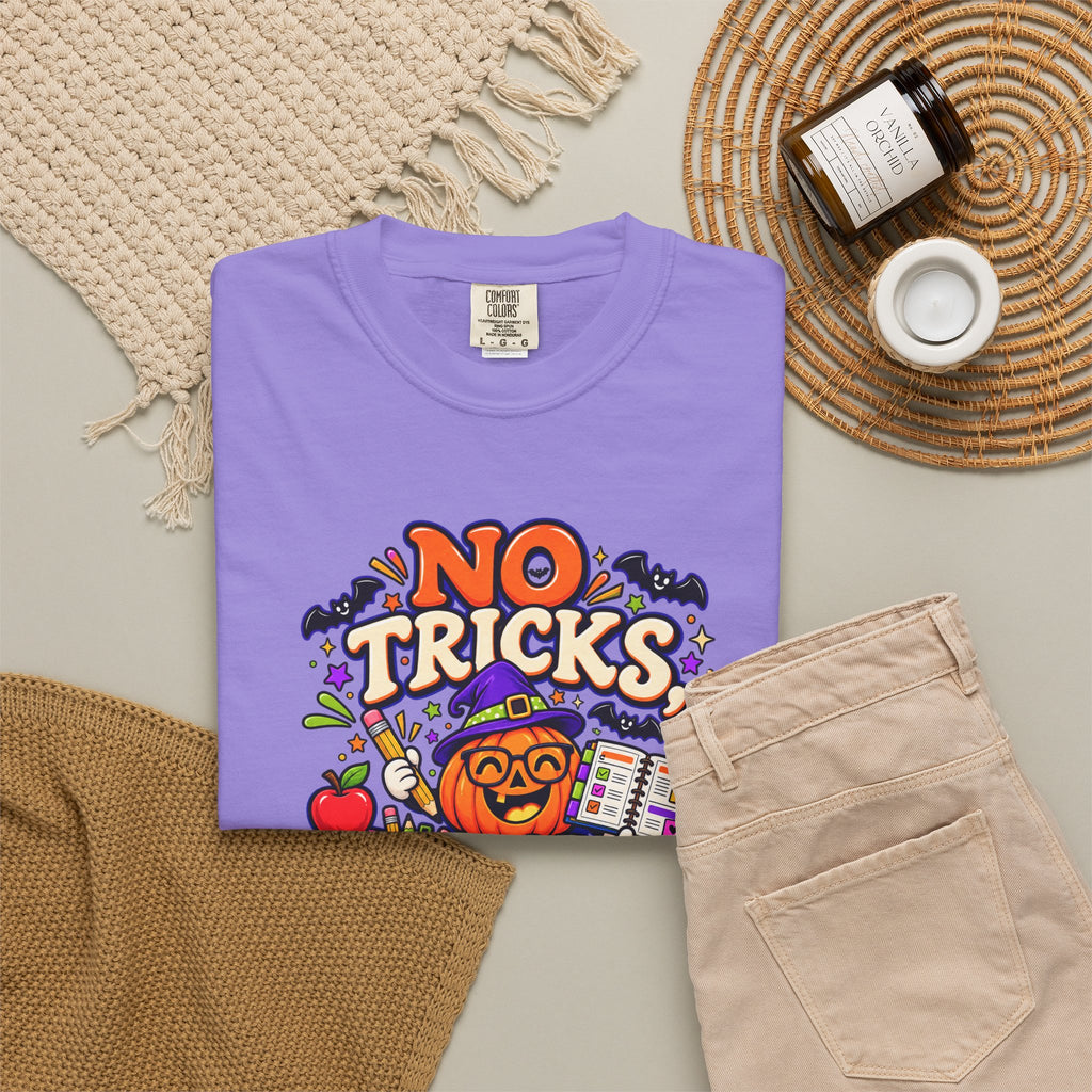 Halloween Teacher T-Shirt - "No Tricks, Just Lesson Plans"
