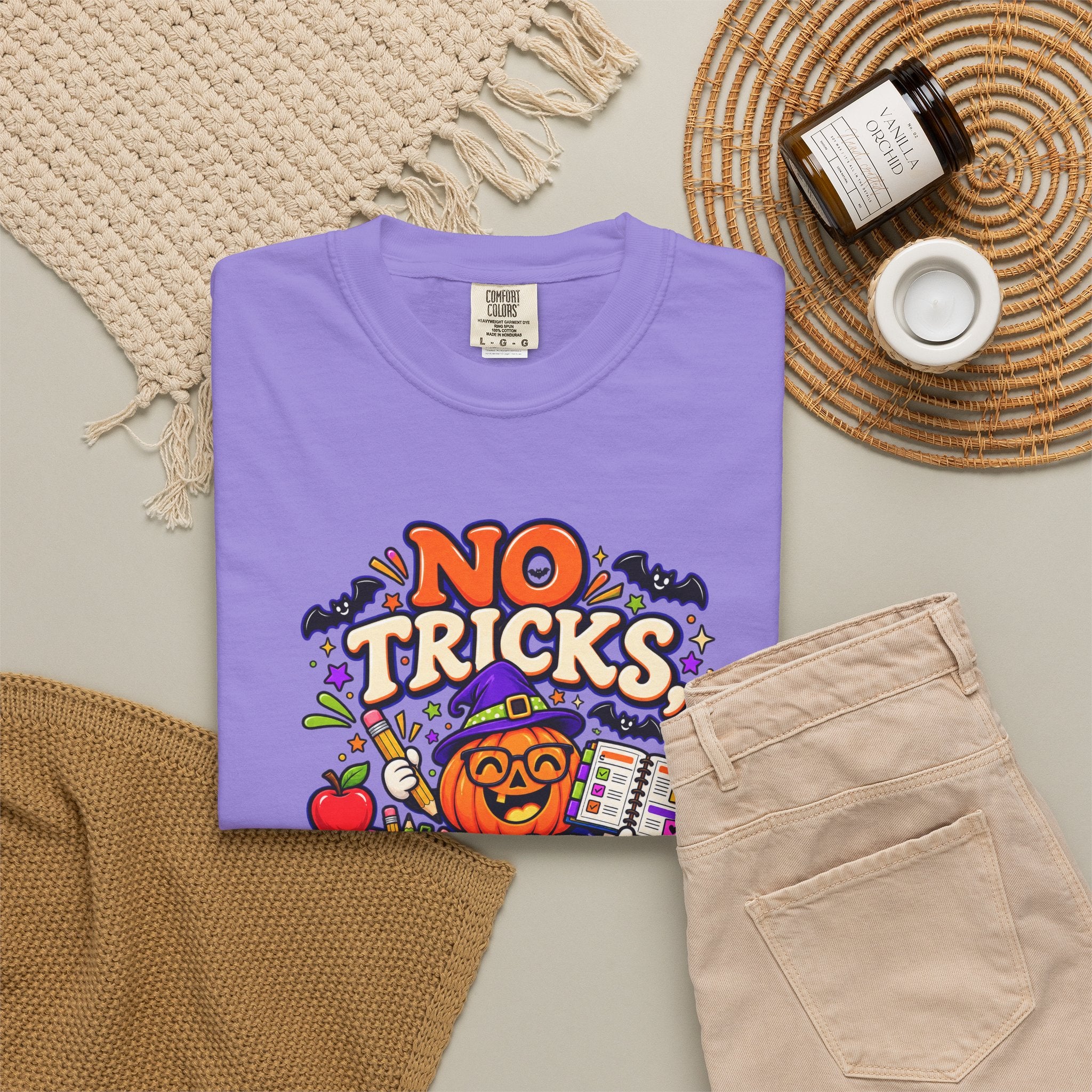 Halloween Teacher T-Shirt - "No Tricks, Just Lesson Plans"