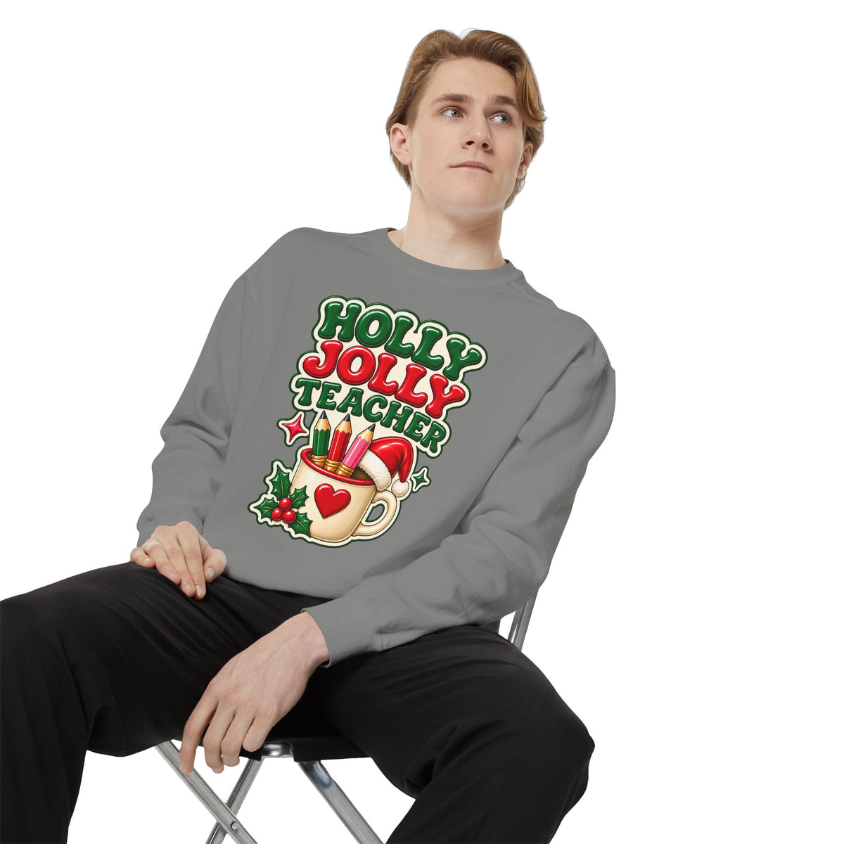 Holly Jolly Teacher Sweatshirt – Christmas Mug Holiday Teacher Gift
