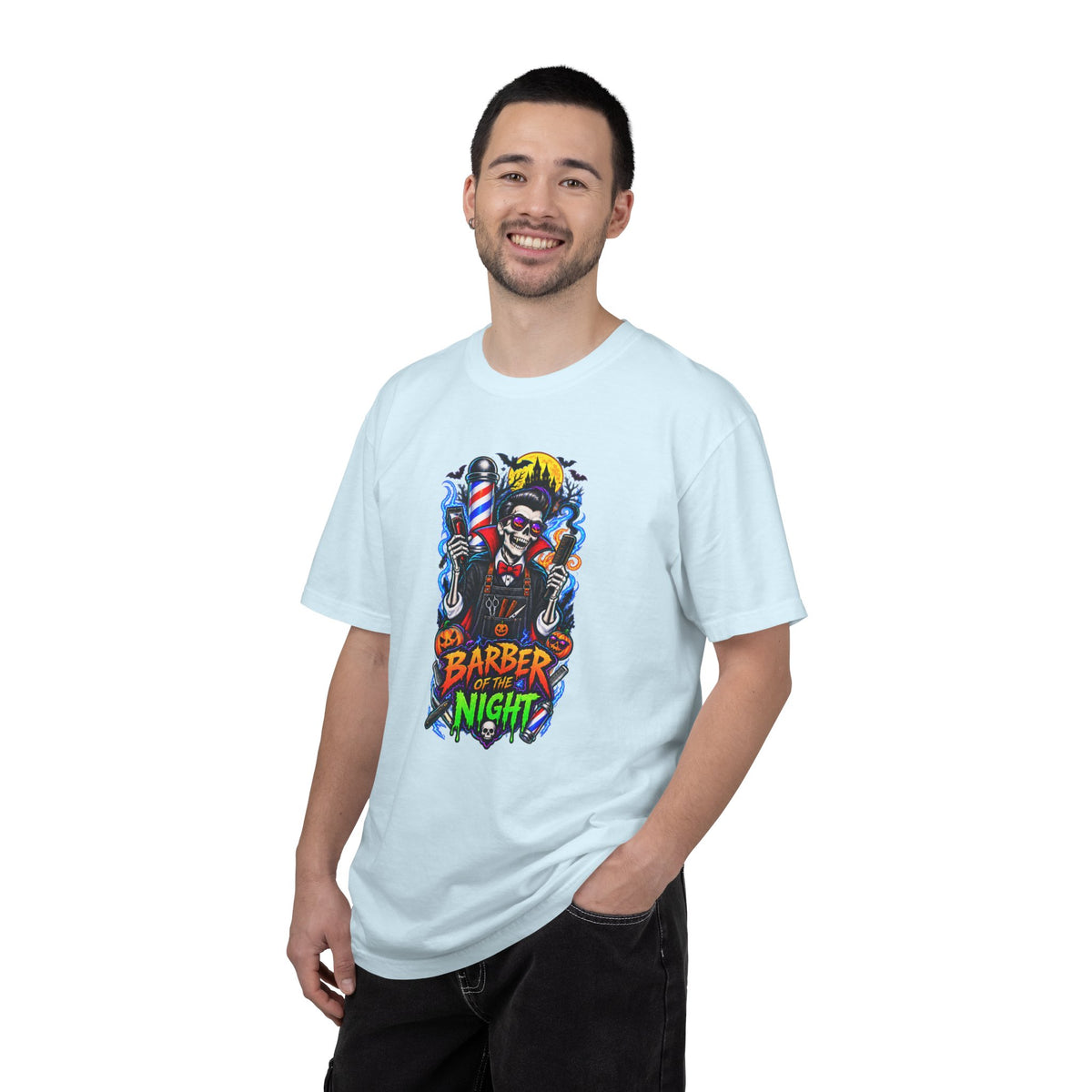 Barber of the Night Halloween Tee – Adult Unisex Barbershop Shirt