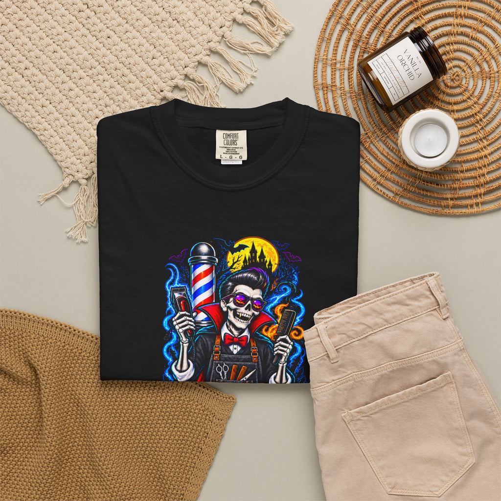 Barber of the Night Halloween Tee – Adult Unisex Barbershop Shirt