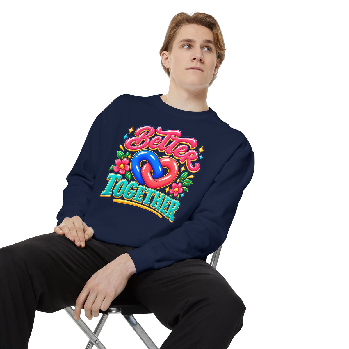 Better Together Heart Sweatshirt — Yellow & Aqua